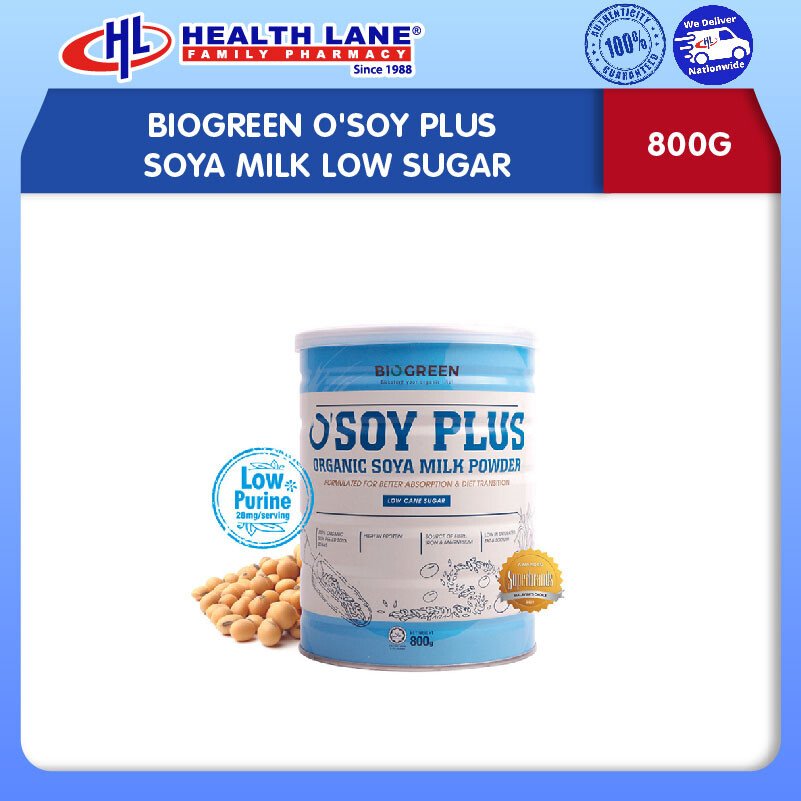 BIOGREEN O'SOY PLUS SOYA SUSU LOW SUGAR (800G)